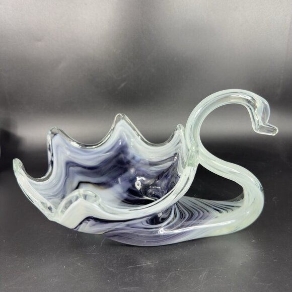 Slag Art Glass Duck Swan Glass Dish Bowl Centerpiece Multicolor Swirls Glassware - Picture 10 of 10